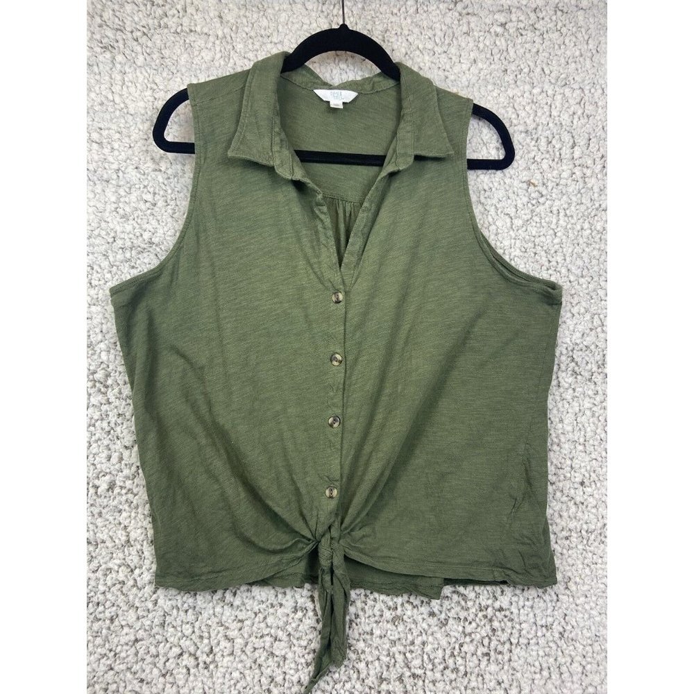 Olive Green sleeveless button up collared cropped top women's size 2XL